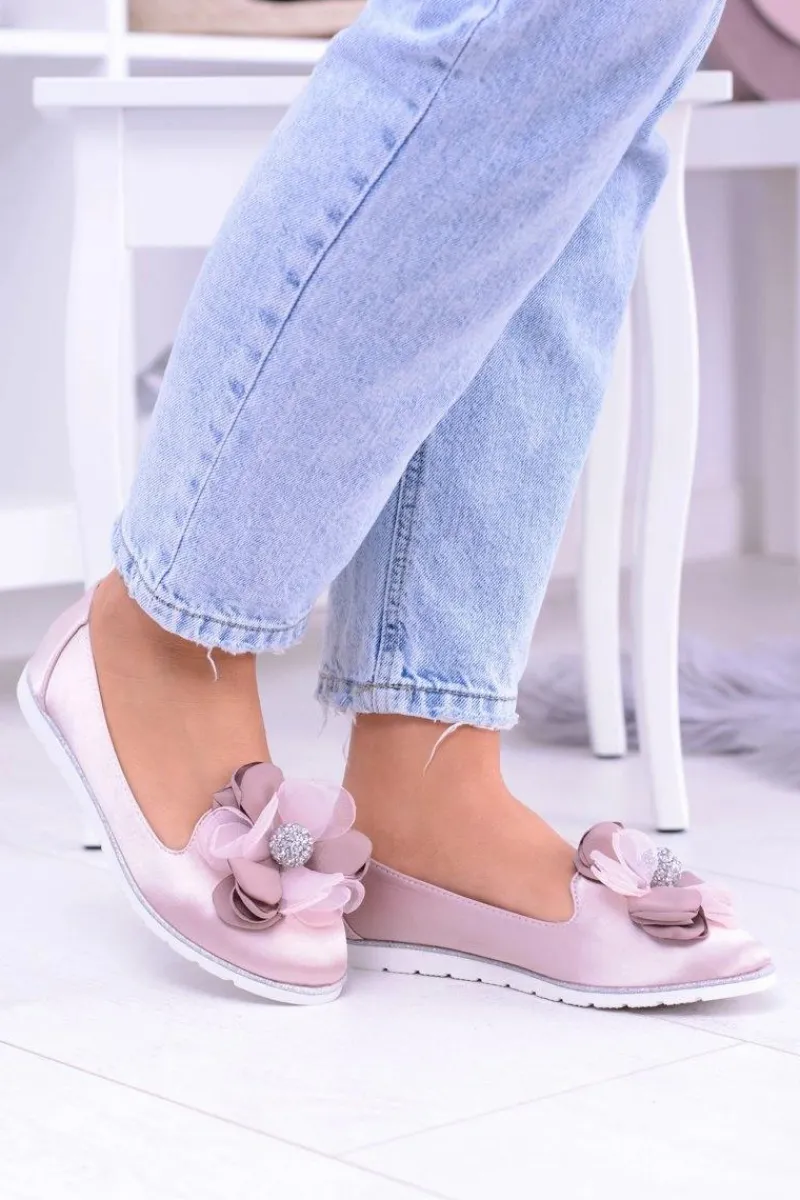 Best Boto Aksamitne Różowe Baleriny Z Dużym Kwiatem Fumiko