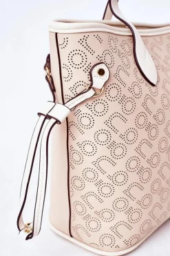 Best Ażurowa Torebka Shopper Na Ramię K3160 Beżowa Torebki Nobo|Torebki Klasyczne