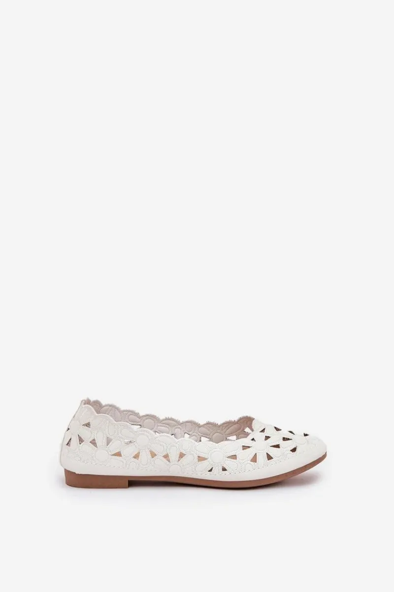 Outlet Ażurowe Balerinki Dziecięce Z Brokatem Białe Zindira Dzieci Balerinki Dziecięce
