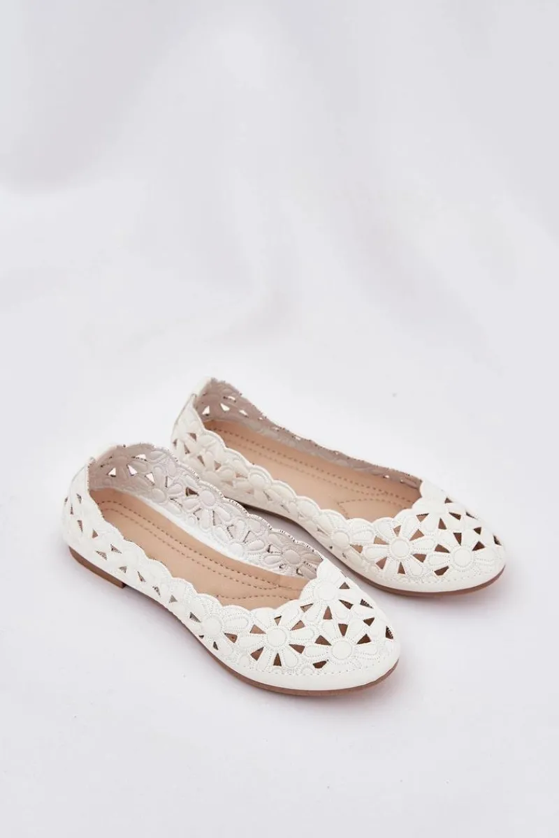 Outlet Ażurowe Balerinki Dziecięce Z Brokatem Białe Zindira Dzieci Balerinki Dziecięce