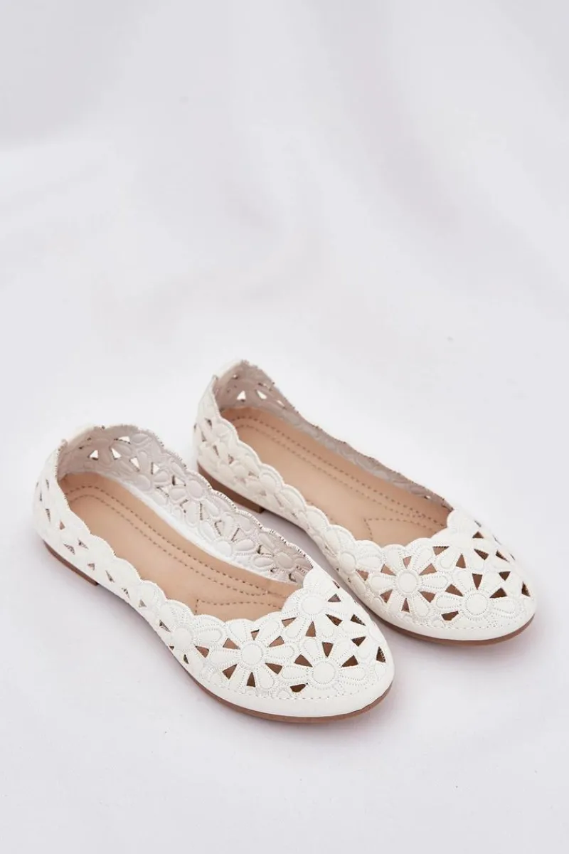 Outlet Ażurowe Balerinki Dziecięce Z Brokatem Białe Zindira Dzieci Balerinki Dziecięce