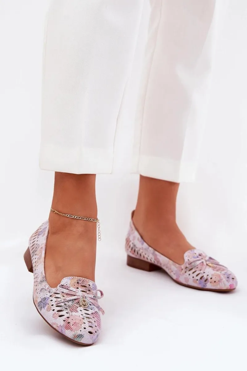 Online Boto Ażurowe Baleriny Z Kokardką W Kwiaty Eko Zamszowe Multikolor Amepitrea Wielokolorowy