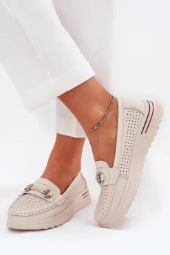 Ażurowe Baleriny Z Naturalnej Skóry Vinceza 95331 Beżowe Damskie Baleriny Skórzane|Baleriny Klasyczne