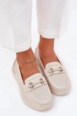 Ażurowe Baleriny Z Naturalnej Skóry Vinceza 95331 Beżowe Damskie Baleriny Skórzane|Baleriny Klasyczne