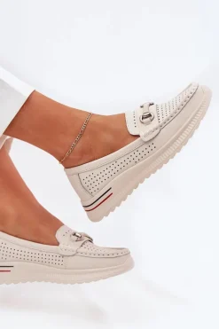 Ażurowe Baleriny Z Naturalnej Skóry Vinceza 95331 Beżowe Damskie Baleriny Skórzane|Baleriny Klasyczne