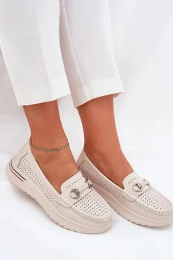 Ażurowe Baleriny Z Naturalnej Skóry Vinceza 95331 Beżowe Damskie Baleriny Skórzane|Baleriny Klasyczne