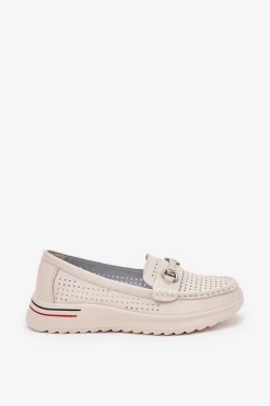 Ażurowe Baleriny Z Naturalnej Skóry Vinceza 95331 Beżowe Damskie Baleriny Skórzane|Baleriny Klasyczne