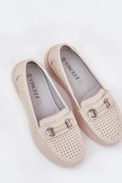 Ażurowe Baleriny Z Naturalnej Skóry Vinceza 95331 Beżowe Damskie Baleriny Skórzane|Baleriny Klasyczne