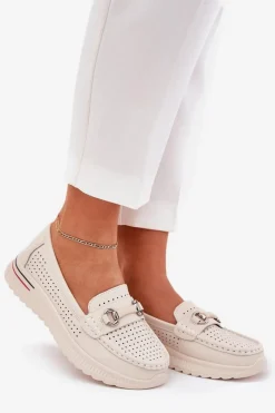 Ażurowe Baleriny Z Naturalnej Skóry Vinceza 95331 Beżowe Damskie Baleriny Skórzane|Baleriny Klasyczne