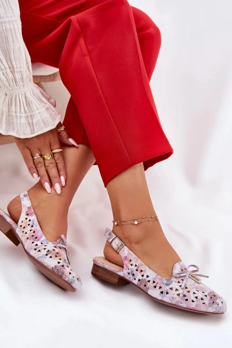 Hot Ażurowe Baleriny Z Odkrytą Piętą Multikolor Navinnia Damskie Baleriny Skórzane|Baleriny Klasyczne