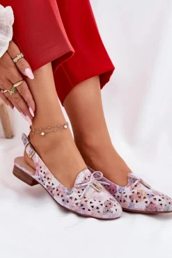 Hot Ażurowe Baleriny Z Odkrytą Piętą Multikolor Navinnia Damskie Baleriny Skórzane|Baleriny Klasyczne