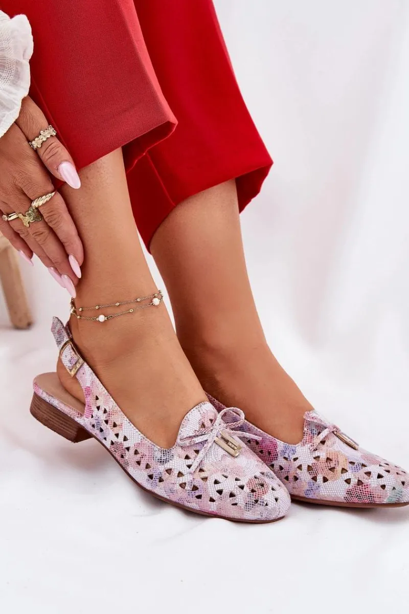 Hot Ażurowe Baleriny Z Odkrytą Piętą Multikolor Navinnia Damskie Baleriny Skórzane|Baleriny Klasyczne