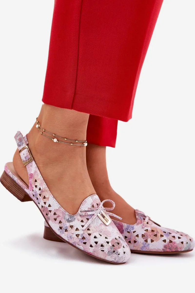 Hot Ażurowe Baleriny Z Odkrytą Piętą Multikolor Navinnia Damskie Baleriny Skórzane|Baleriny Klasyczne