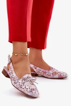 Hot Ażurowe Baleriny Z Odkrytą Piętą Multikolor Navinnia Damskie Baleriny Skórzane|Baleriny Klasyczne