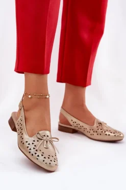 Baleriny Skórzane|Baleriny Klasyczne>Boto Ażurowe Baleriny Z Odkrytą Piętą Złote Navinnia Złoty