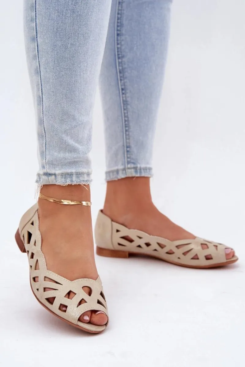 Baleriny Skórzane|Baleriny Klasyczne>Boto Ażurowe Baleriny Z Odkrytymi Palcami Złote Calgis