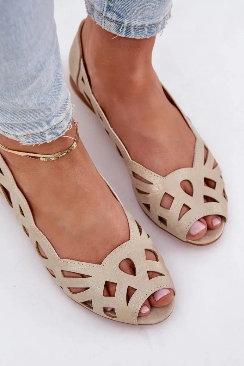 Baleriny Skórzane|Baleriny Klasyczne>Boto Ażurowe Baleriny Z Odkrytymi Palcami Złote Calgis