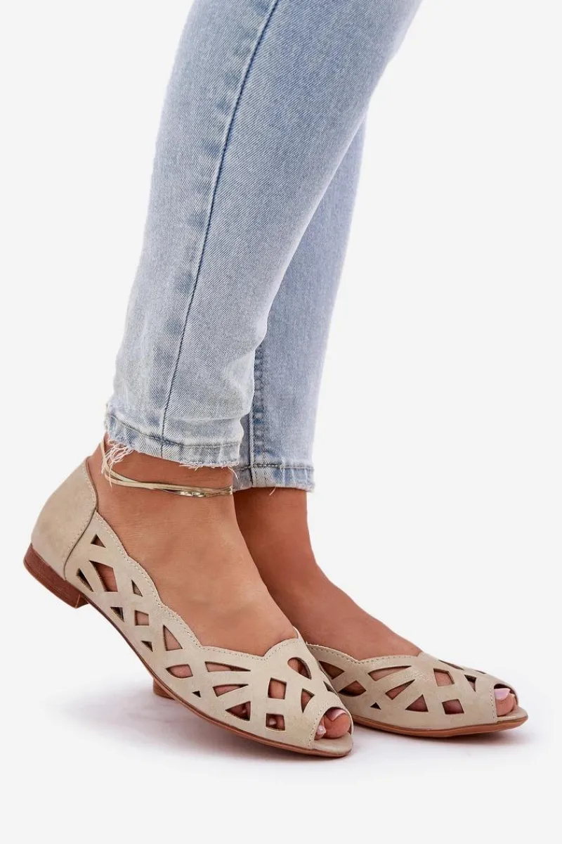 Baleriny Skórzane|Baleriny Klasyczne>Boto Ażurowe Baleriny Z Odkrytymi Palcami Złote Calgis