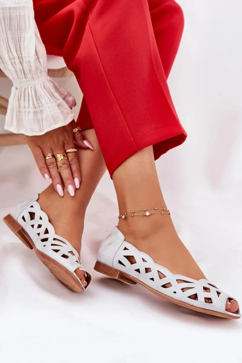 Boto Ażurowe Baleriny Z Odkrytymi Palcami Srebrne Calgis Srebrny