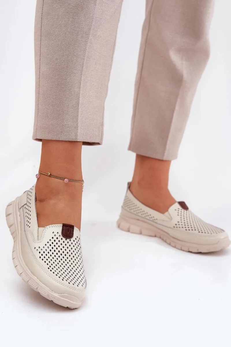 Baleriny Skórzane|Baleriny Klasyczne>Buty damskie Vinceza Ażurowe Baleriny Ze Skóry Naturalnej Vinceza 95336 Beżowe Beżowy