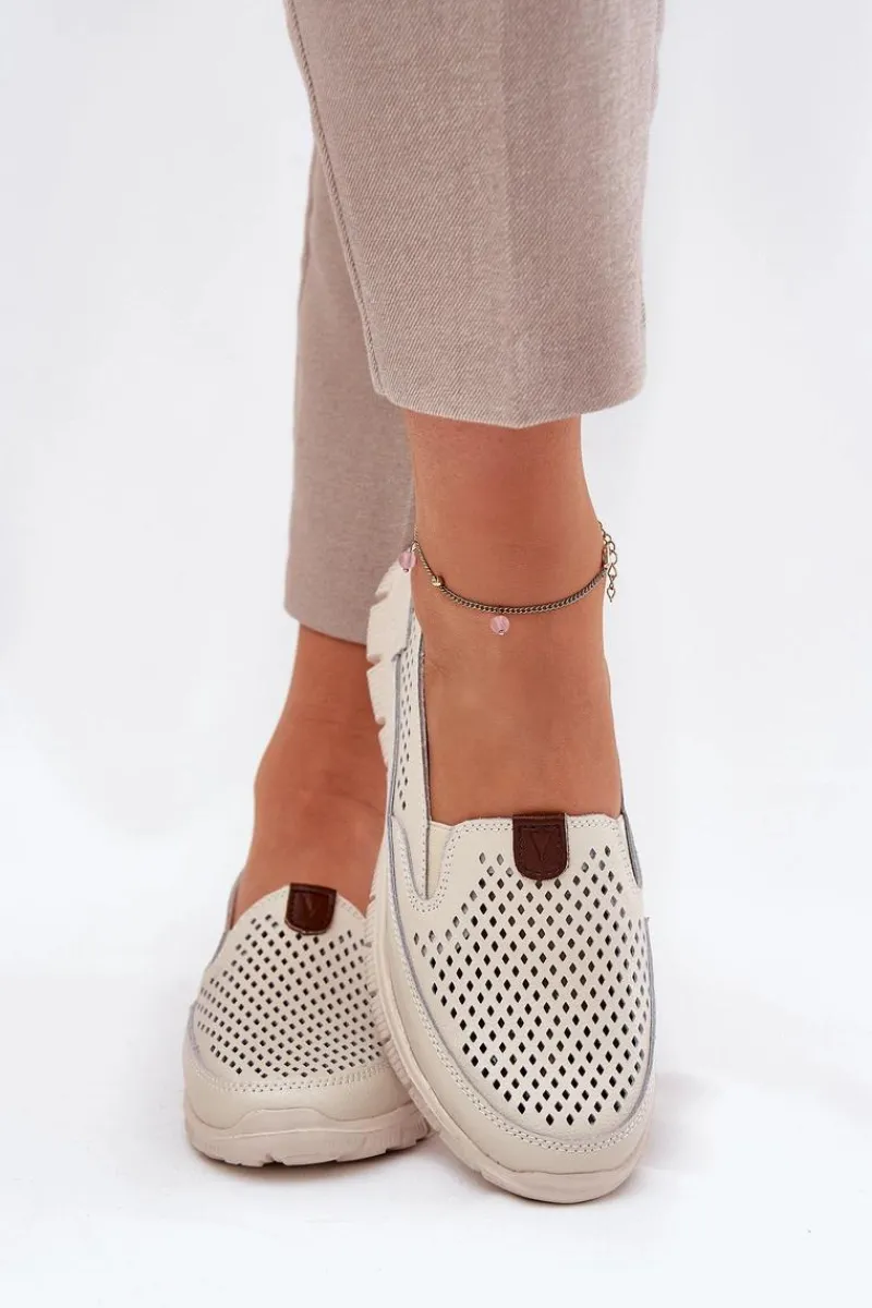 Baleriny Skórzane|Baleriny Klasyczne>Buty damskie Vinceza Ażurowe Baleriny Ze Skóry Naturalnej Vinceza 95336 Beżowe Beżowy