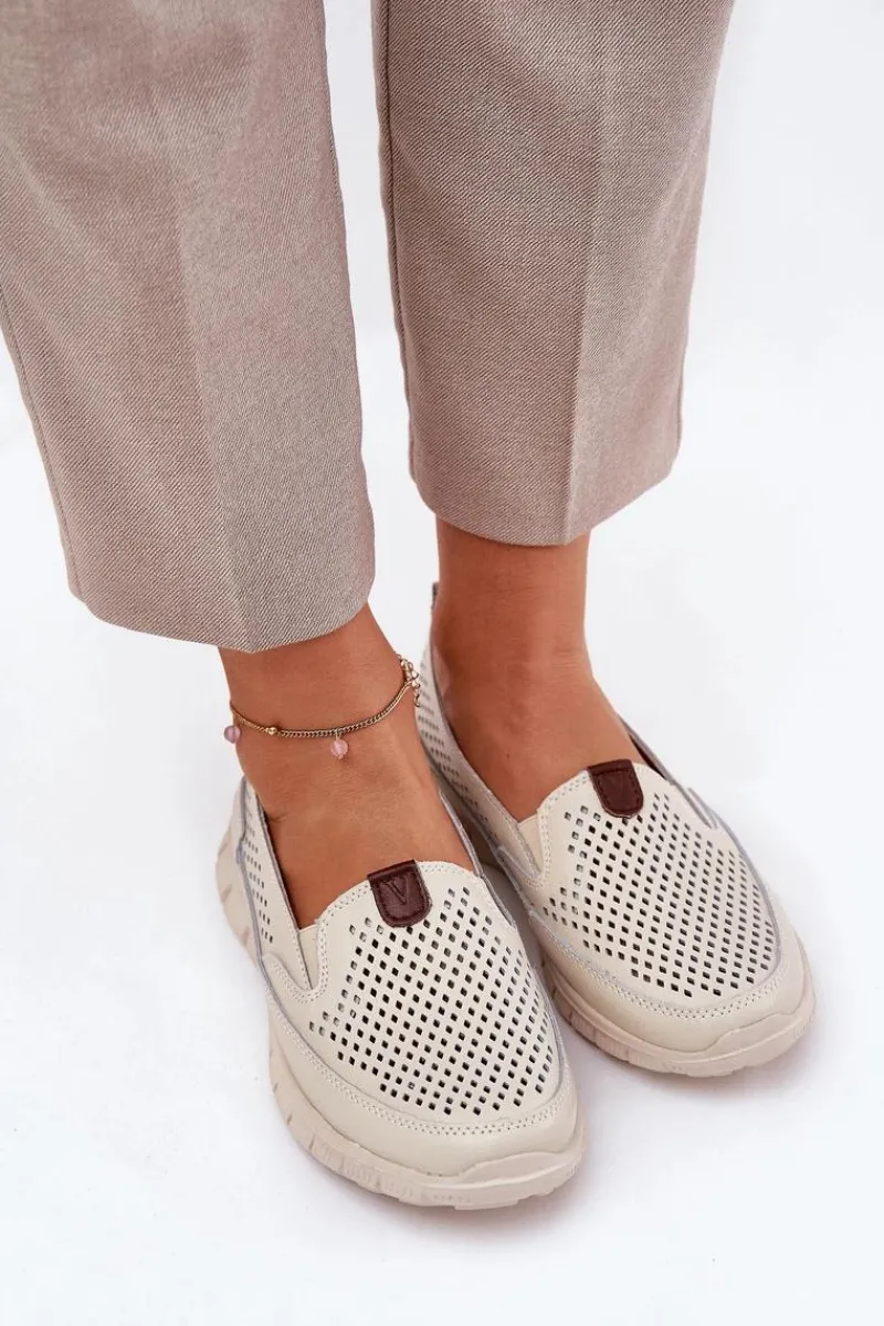 Baleriny Skórzane|Baleriny Klasyczne>Buty damskie Vinceza Ażurowe Baleriny Ze Skóry Naturalnej Vinceza 95336 Beżowe Beżowy