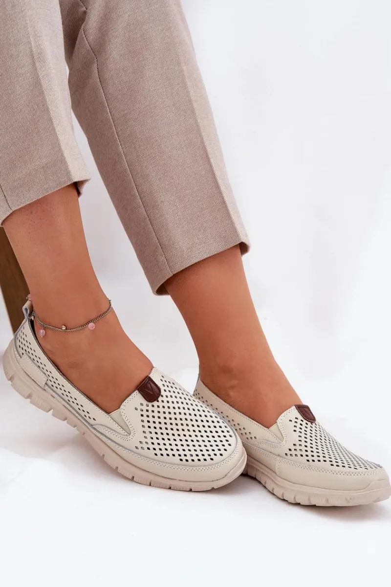 Baleriny Skórzane|Baleriny Klasyczne>Buty damskie Vinceza Ażurowe Baleriny Ze Skóry Naturalnej Vinceza 95336 Beżowe Beżowy