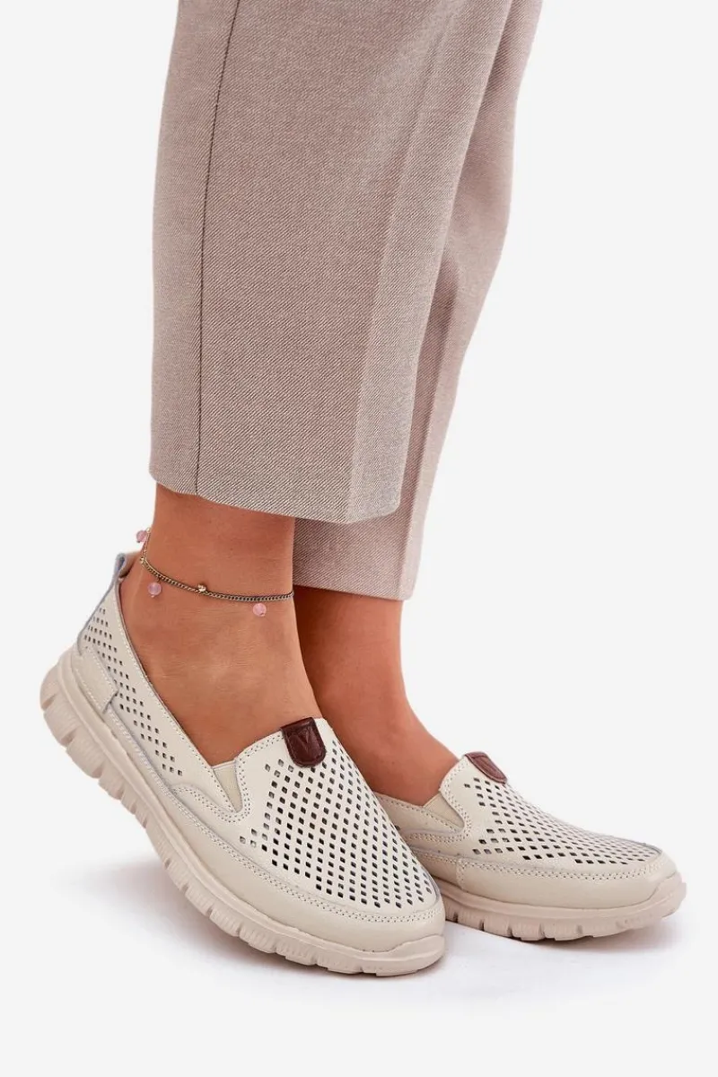 Baleriny Skórzane|Baleriny Klasyczne>Buty damskie Vinceza Ażurowe Baleriny Ze Skóry Naturalnej Vinceza 95336 Beżowe Beżowy