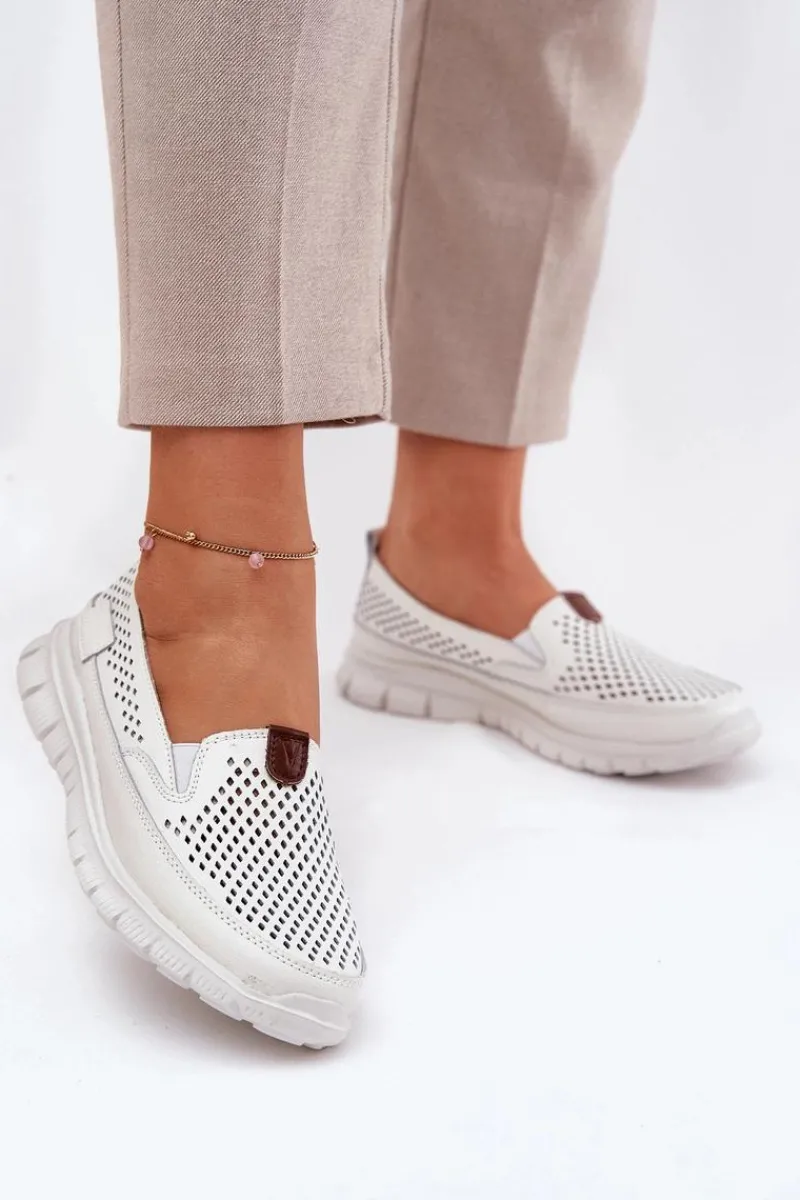 Outlet Buty damskie Vinceza Ażurowe Baleriny Ze Skóry Naturalnej Vinceza 95336 Białe Biały