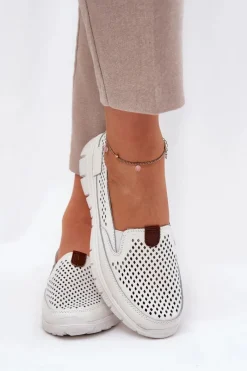 Outlet Buty damskie Vinceza Ażurowe Baleriny Ze Skóry Naturalnej Vinceza 95336 Białe Biały