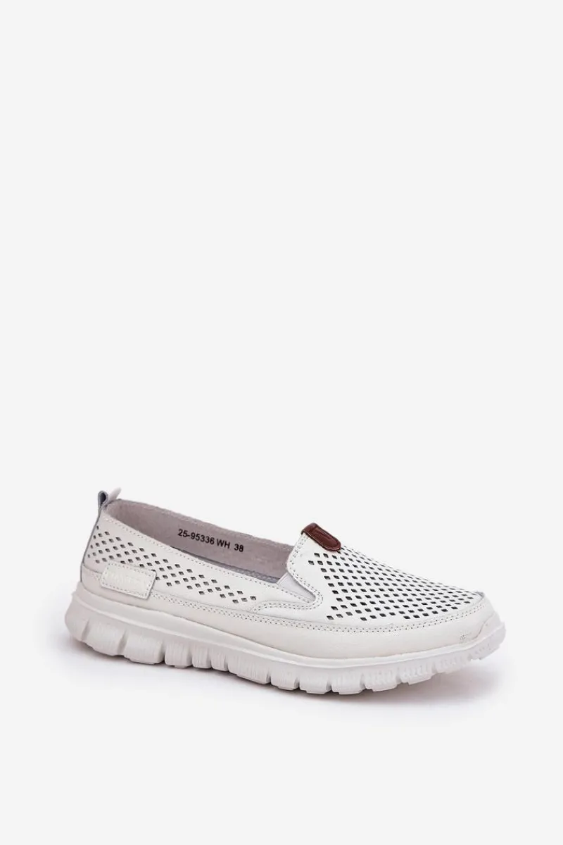 Outlet Buty damskie Vinceza Ażurowe Baleriny Ze Skóry Naturalnej Vinceza 95336 Białe Biały