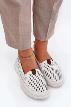 Outlet Buty damskie Vinceza Ażurowe Baleriny Ze Skóry Naturalnej Vinceza 95336 Białe Biały