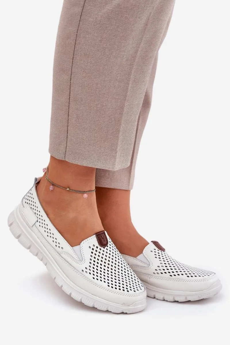 Outlet Buty damskie Vinceza Ażurowe Baleriny Ze Skóry Naturalnej Vinceza 95336 Białe Biały