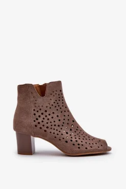 Botki Wiosenne|Botki Ażurowe></noscript>Boto Ażurowe Botki Damskie Eko Zamszowe Na Słupku Z Odkrytymi Palcami Brązowe Halania