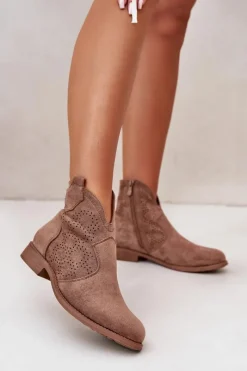 New Damskie buty S.Barski Ażurowe Botki Damskie Na Płaskim Obcasie Brązowe S.Barski HY42-151