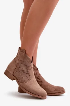 New Damskie buty S.Barski Ażurowe Botki Damskie Na Płaskim Obcasie Brązowe S.Barski HY42-151