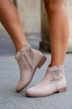 Ażurowe Botki Damskie Na Płaskim Obcasie S.Barski HY51-113 Beżowe Damskie Botki Ażurowe|Botki Płaskie