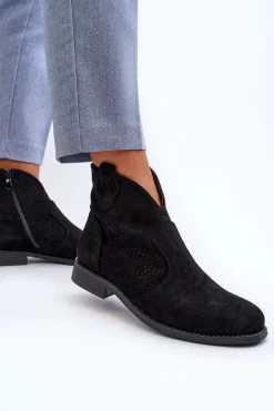 Sale Damskie buty S.Barski Ażurowe Botki Damskie Na Płaskim Obcasie Czarne S.Barski HY66-151