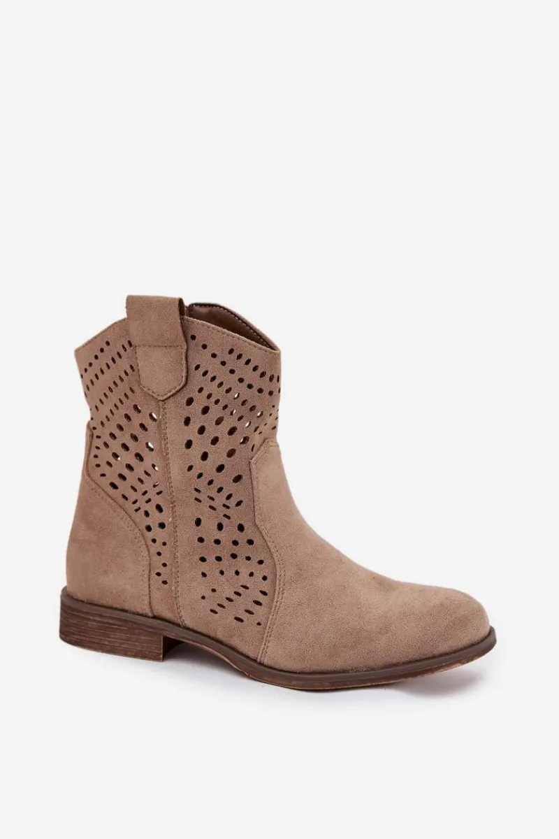 Discount Ażurowe Botki Damskie Na Płaskim Obcasie Beżowe Amisna Damskie Botki Ocieplane|Botki Ażurowe