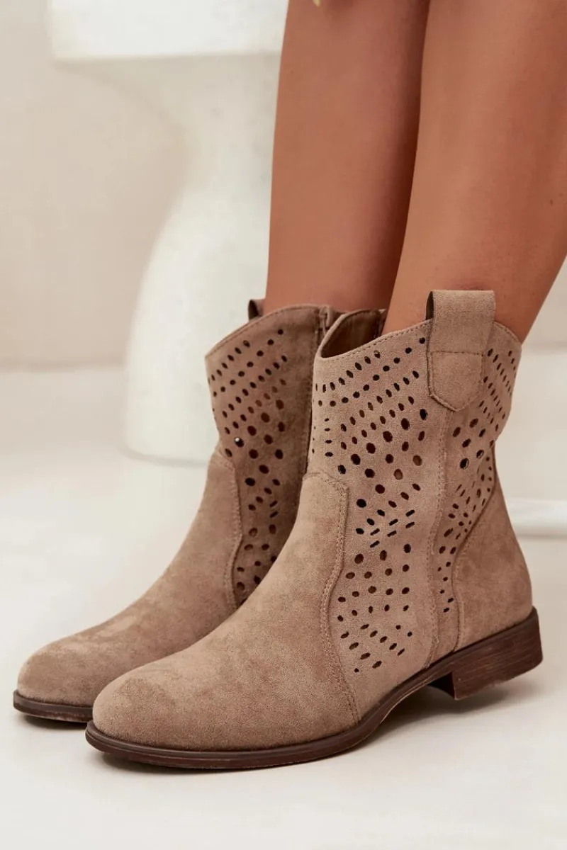 Discount Ażurowe Botki Damskie Na Płaskim Obcasie Beżowe Amisna Damskie Botki Ocieplane|Botki Ażurowe