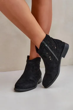 Botki Ażurowe|Botki Płaskie>Damskie buty S.Barski Ażurowe Botki Damskie Na Płaskim Obcasie S.Barski HY51-113 Czarne