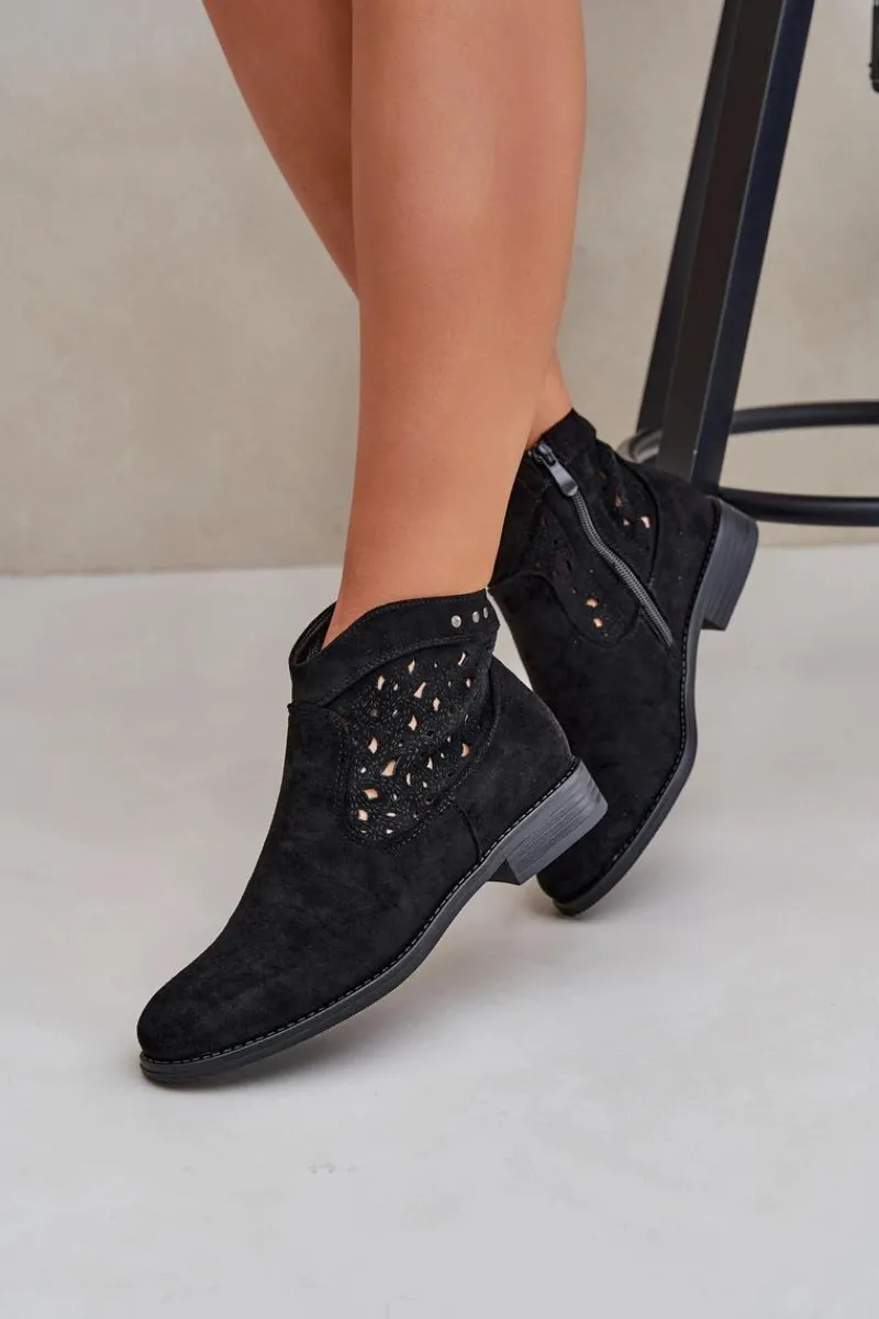 Botki Ażurowe|Botki Płaskie>Damskie buty S.Barski Ażurowe Botki Damskie Na Płaskim Obcasie S.Barski HY51-113 Czarne