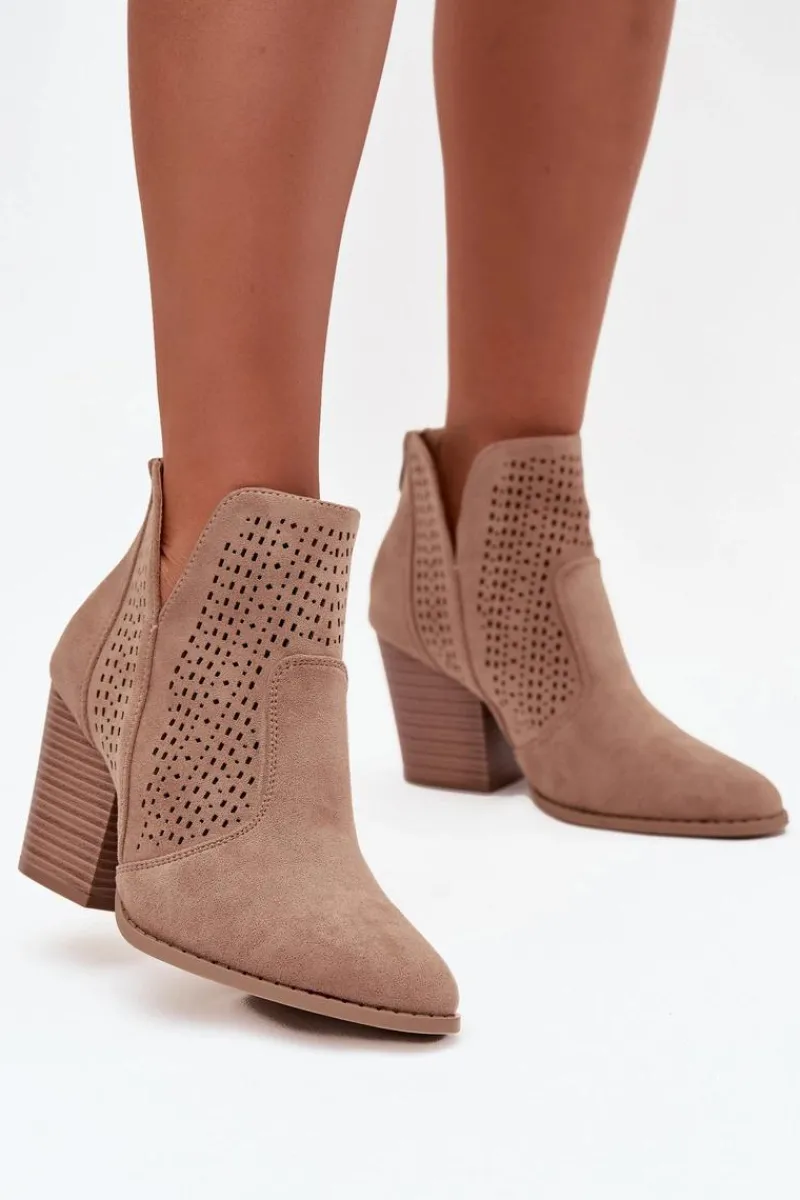 Botki Na Słupku|Botki Ażurowe>Damskie buty S.Barski Ażurowe Botki Damskie Na Słupku S.Barski HY51-060 Beżowe Beżowy