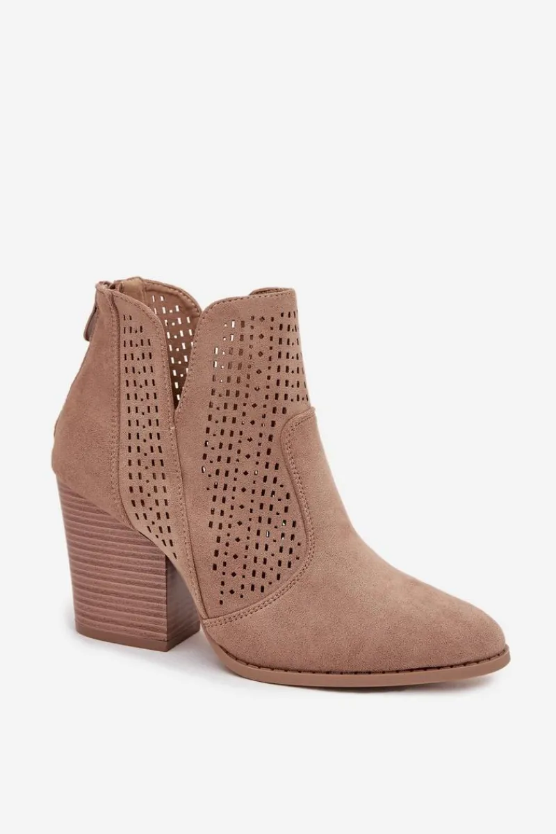 Botki Na Słupku|Botki Ażurowe>Damskie buty S.Barski Ażurowe Botki Damskie Na Słupku S.Barski HY51-060 Beżowe Beżowy