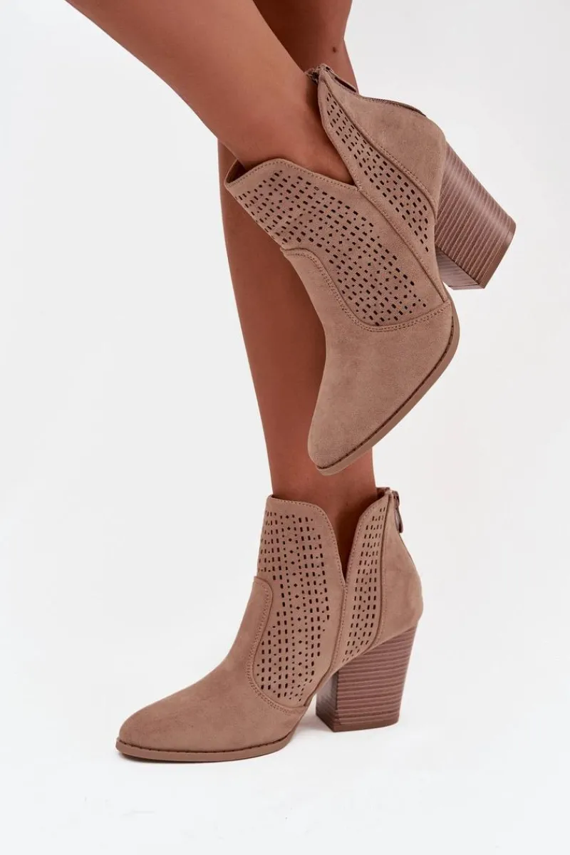 Botki Na Słupku|Botki Ażurowe>Damskie buty S.Barski Ażurowe Botki Damskie Na Słupku S.Barski HY51-060 Beżowe Beżowy