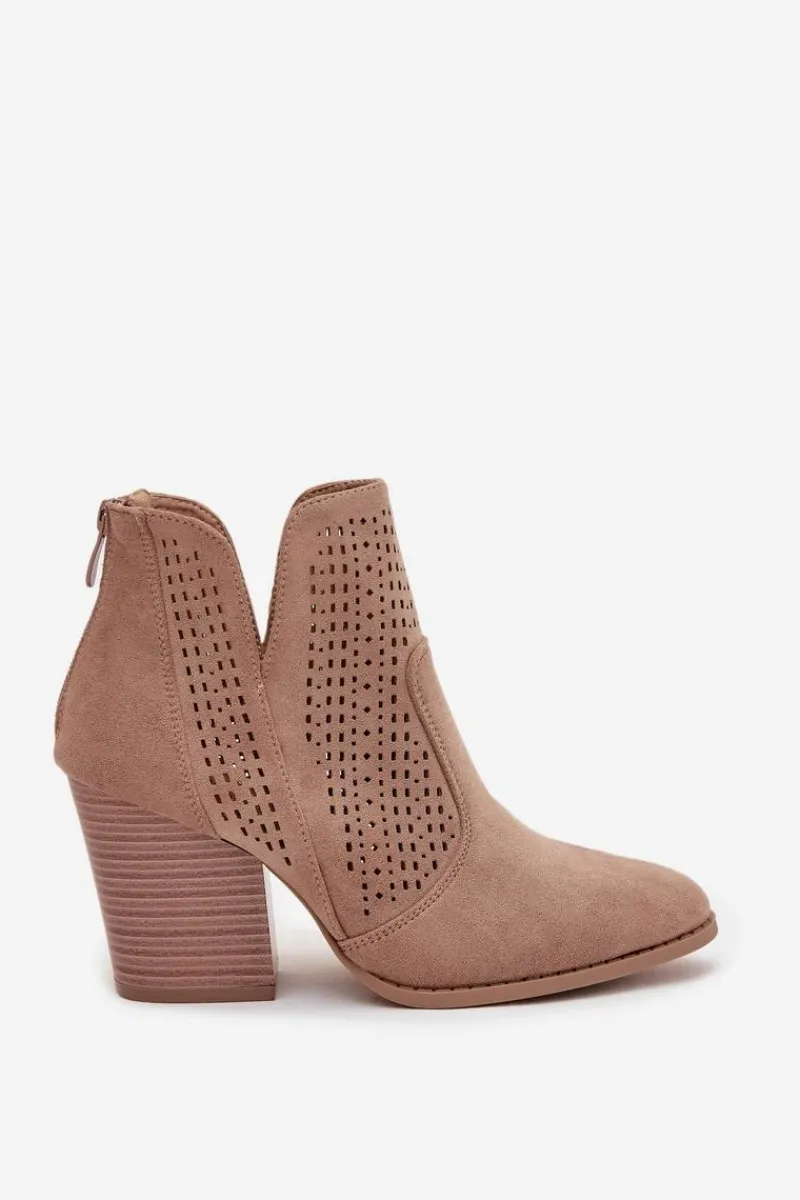 Botki Na Słupku|Botki Ażurowe>Damskie buty S.Barski Ażurowe Botki Damskie Na Słupku S.Barski HY51-060 Beżowe Beżowy