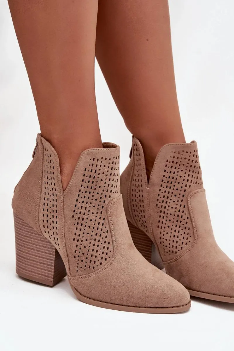 Botki Na Słupku|Botki Ażurowe>Damskie buty S.Barski Ażurowe Botki Damskie Na Słupku S.Barski HY51-060 Beżowe Beżowy