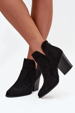 Best Ażurowe Botki Damskie Na Słupku S.Barski HY51-060 Czarne Damskie Botki Na Słupku|Botki Ażurowe