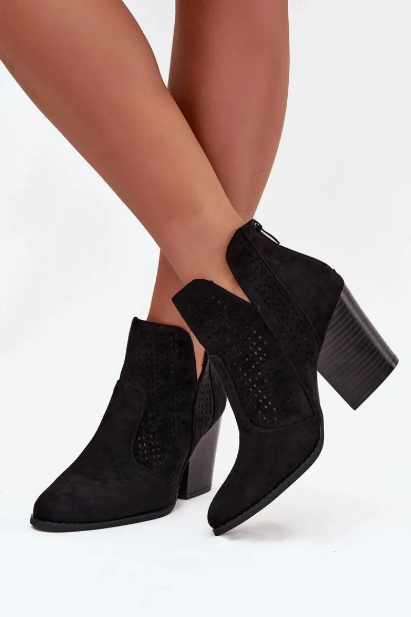 Best Ażurowe Botki Damskie Na Słupku S.Barski HY51-060 Czarne Damskie Botki Na Słupku|Botki Ażurowe