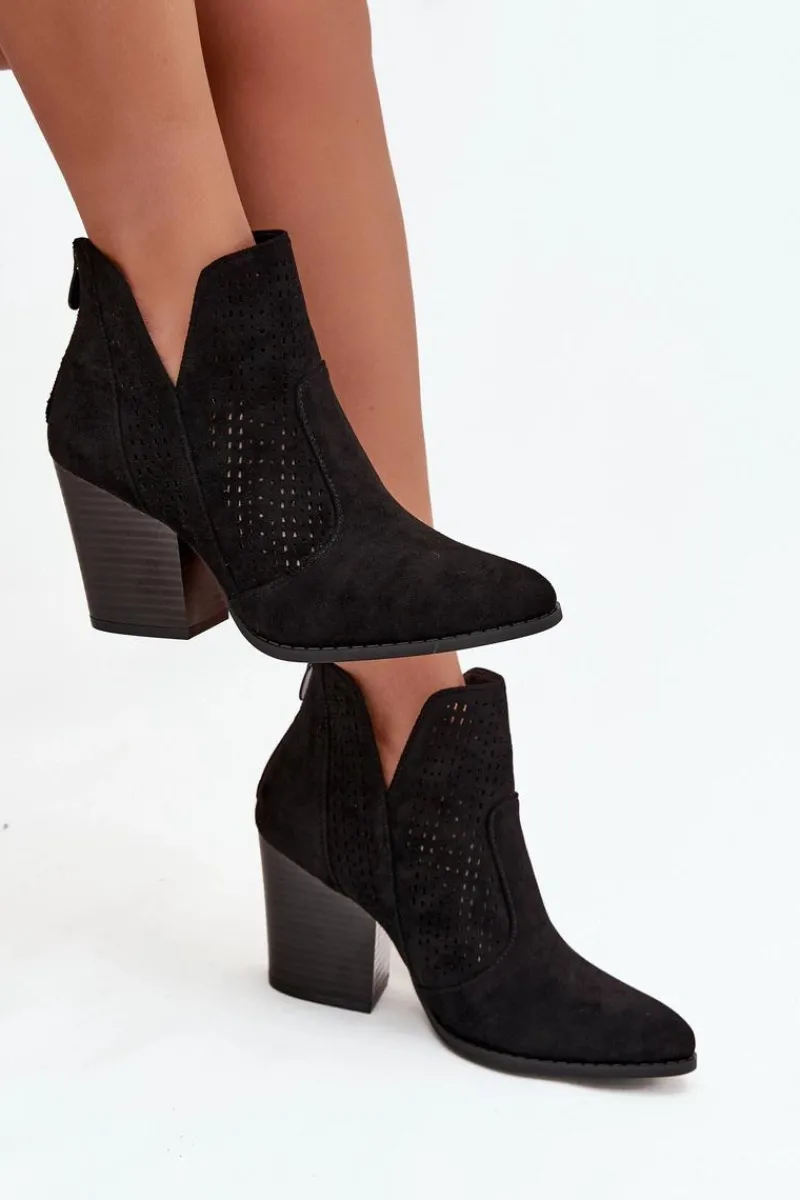 Best Ażurowe Botki Damskie Na Słupku S.Barski HY51-060 Czarne Damskie Botki Na Słupku|Botki Ażurowe